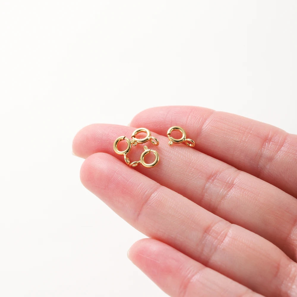 10 piezas/Cierre de resorte redondo de oro de 14K 18K con anilla abierta para accesorios de fabricación de cadenas de collares de joyería DIY