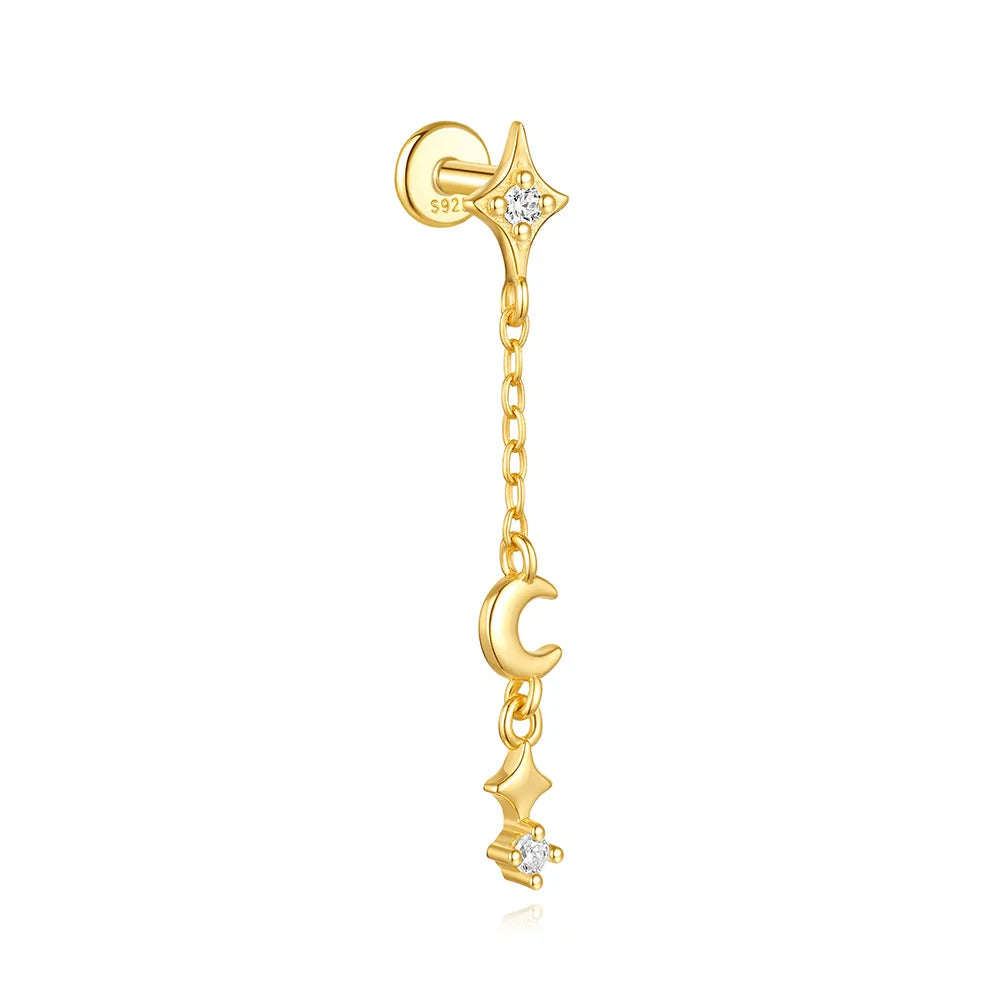 CANNER 1PC Vier-Punkt-Stern Mond Quaste Lotus Knorpel Spirale Piercing 925 Sterlingsilber Ohrstecker Für Frauen Ins Ohrring