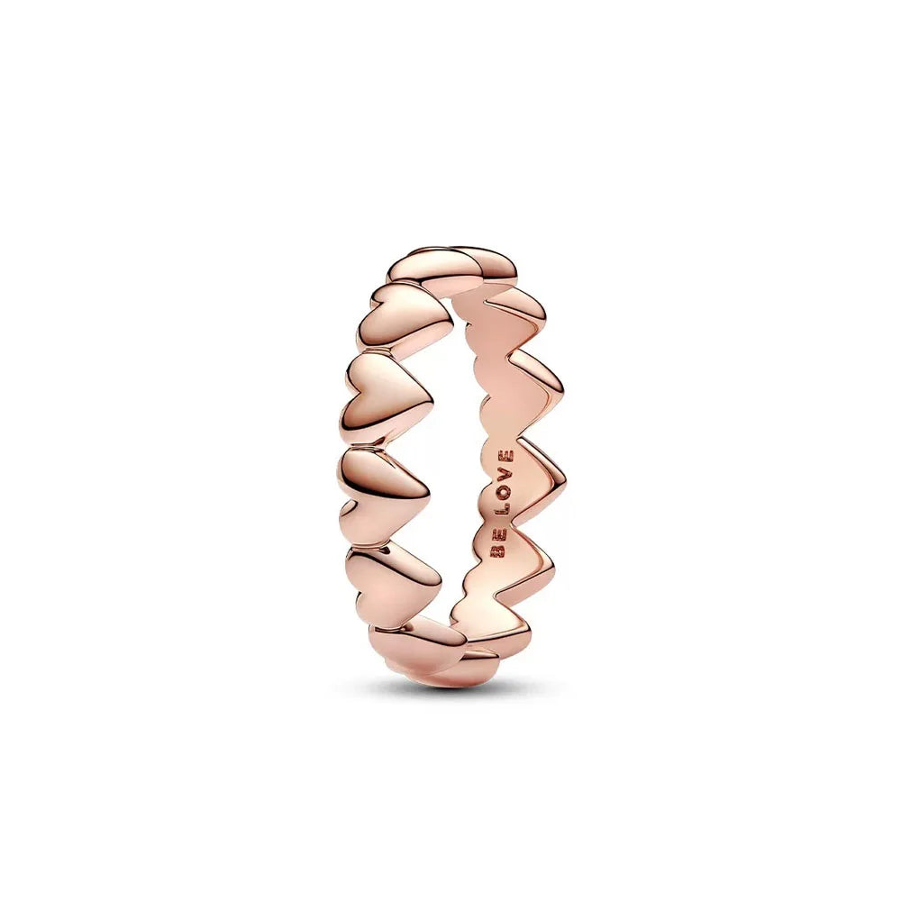 Ring aus Roségold mit Kleeblatt, Herz, Pink, Neu, Bestseller, 925er Silber, geeignet zum Kombinieren, DIY Geburtstagsgeschenk