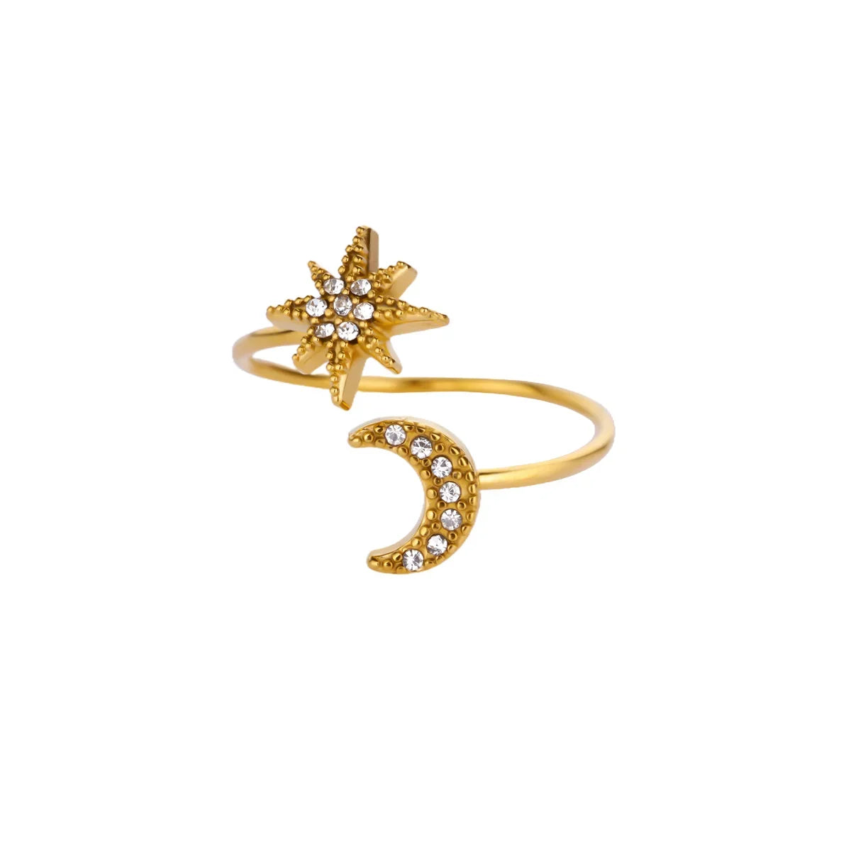 Edelstahl Kleine Zirkonringe für Frauen Exquisiter Goldfarbener Sonnen-Doppelring Punk Hip-Hop Accessoire Bague Schmuckgeschenk