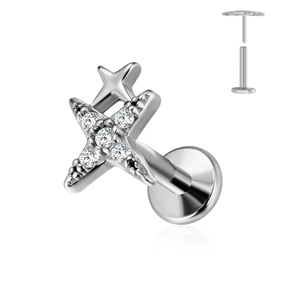 G23 Flores de titanio Labret de empuje 16G 18G 20G Piercing de mariposa para labios sin rosca con forma de gota de agua, arete para tragus, joyería corporal