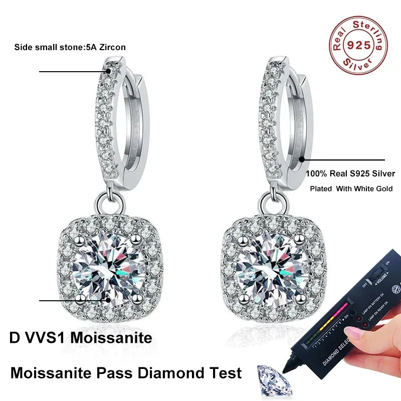 NeeTim 2 Karat Moissanit Ohrhänger für Damen S925 Sterling Silber Funkelnde Labor-Diamant Ohrringe Damen Hochzeitsschmuck