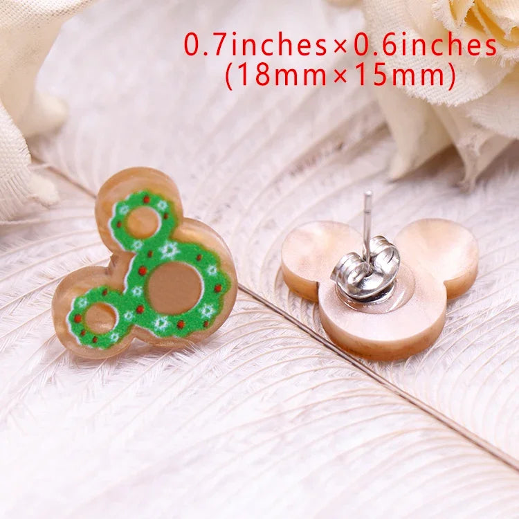Custom Santa Hats Tree Mouse Head Turkey Glitter Acrylic Christmas Stud Earrings Stainless Steel Jewelry Wholesale
