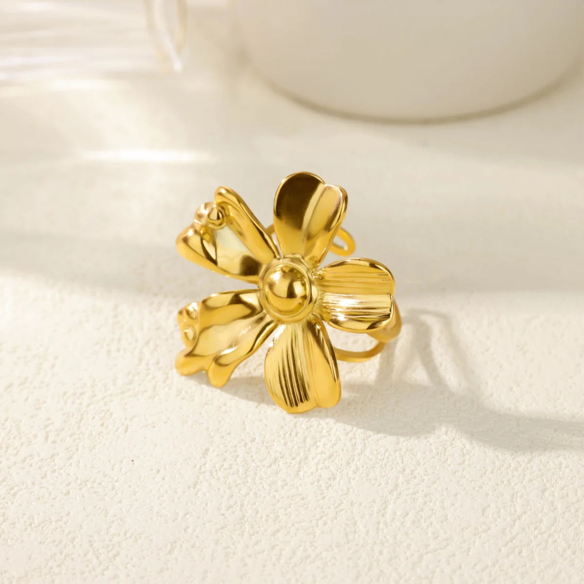 Edelstahl Gold Farbe Blumenringe für Frauen Mode Geometrischer Öffnungs-verstellbarer Fingerring Vintage Schmuck Geschenke