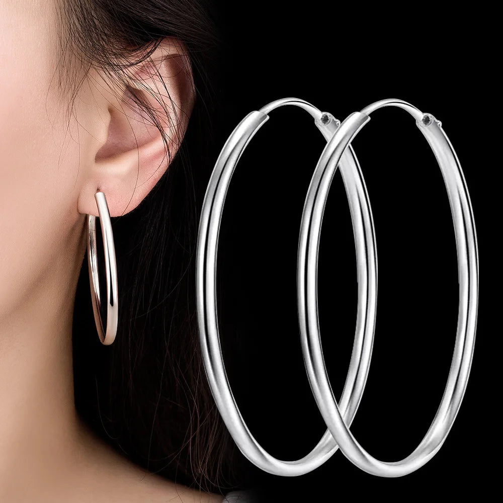 Pendientes de aro de Plata de Ley 925 de 3 mm de grosor, 3/4/5/6 cm, para mujer, accesorios de joyería de lujo para boda, tendencia 2024