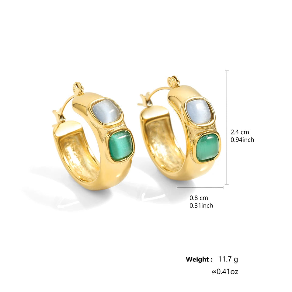 ZAKOL Vergoldete Edelstahl-Creolen für Damen, Vintage-Grünstein-Anhänger, trendiger wasserdichter Schmuck als Geschenk