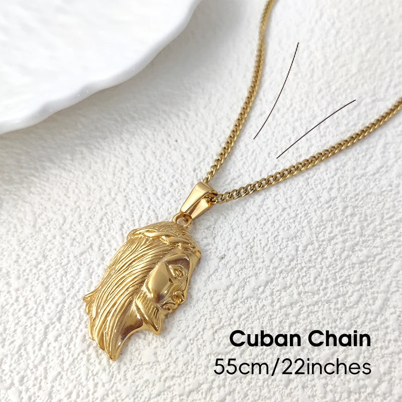 Collar con colgante de cabeza de Jesús de acero inoxidable con chapado en oro de 18 quilates estilo Hip-Hop, joyería impermeable, el regalo ideal para hombre