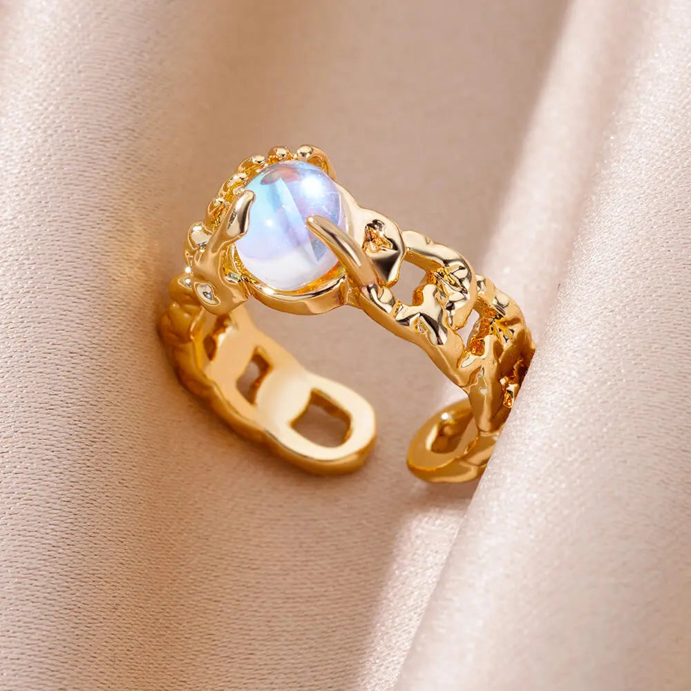 Edelstahlringe für Frauen Goldfarbe Mode Herz Zirkon Öffnungsring Weiblicher Finger Hochzeit Party Schmuck Geschenk