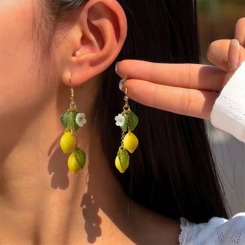 Personalisierte Zitronen-Ohrringe mit langer Quaste, sommerliche Frucht-Hängeohrringe, vielseitiger böhmischer Schmuck, Geschenk für Frauen