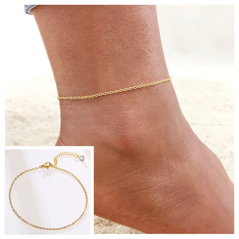Schlangenketten-Fußkettchen für Damen und Mädchen, verstellbar, Sommer-Strand-Fußkettchen, Armband, Muttertagsgeschenke, Edelstahl, nicht allergisch