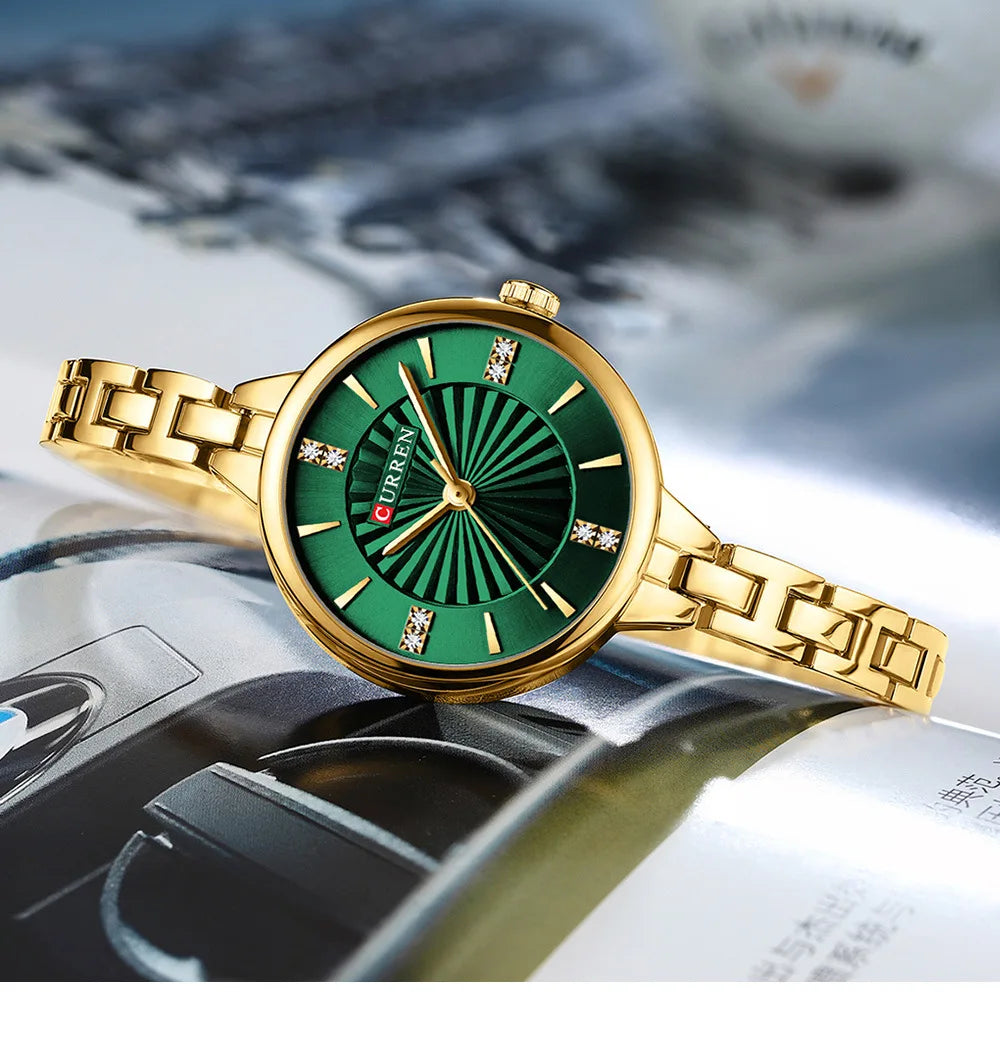 CURREN 9097 Top Brand Women's Quartz Watch Fashion Casual Gold Silver Waterproof Stainless Steel Strap Women's Elegant Watch