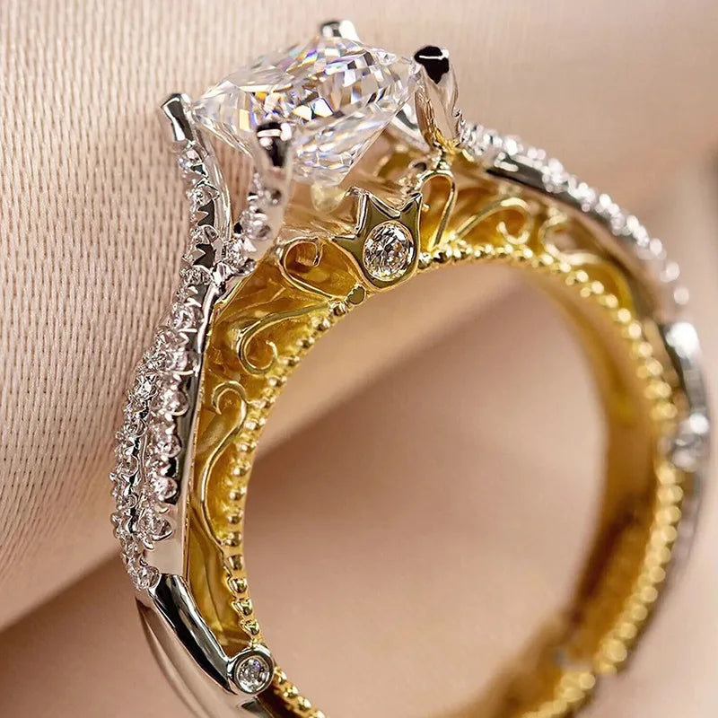 925 Sterling Silber Modern Fashion Prinzessin CZ Zweifarbige Ringe Luxuriöser Brautschmuck Einzigartiges Design Statement-Schmuck für Frauen