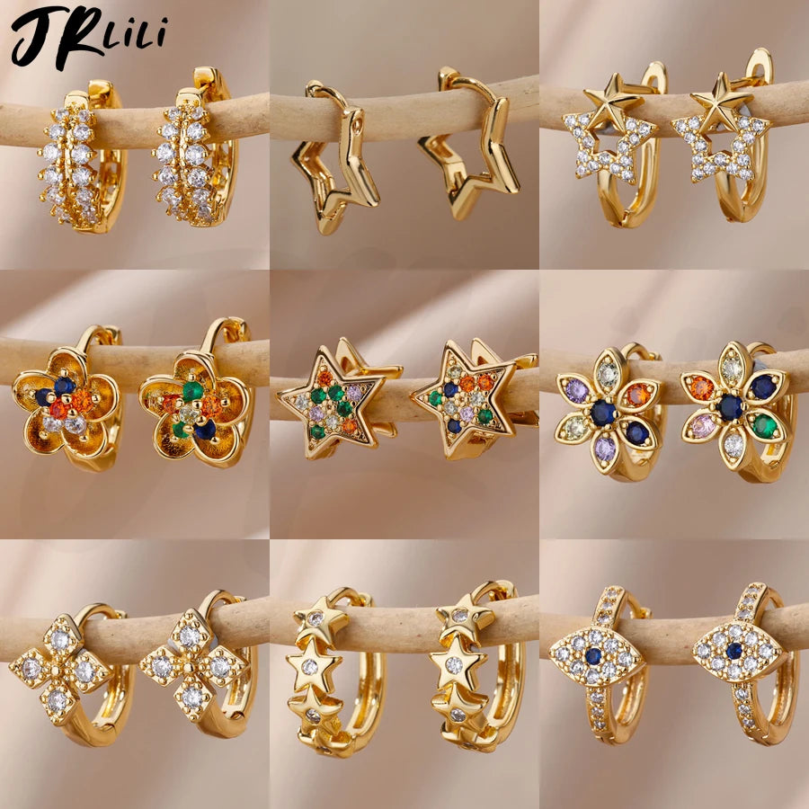 Zirconium Stern Ohrringe für Frauen Mädchen Edelstahl Gold Farbe Ohrring Y2k Hochzeit Ästhetischer Schmuck aretes mujer