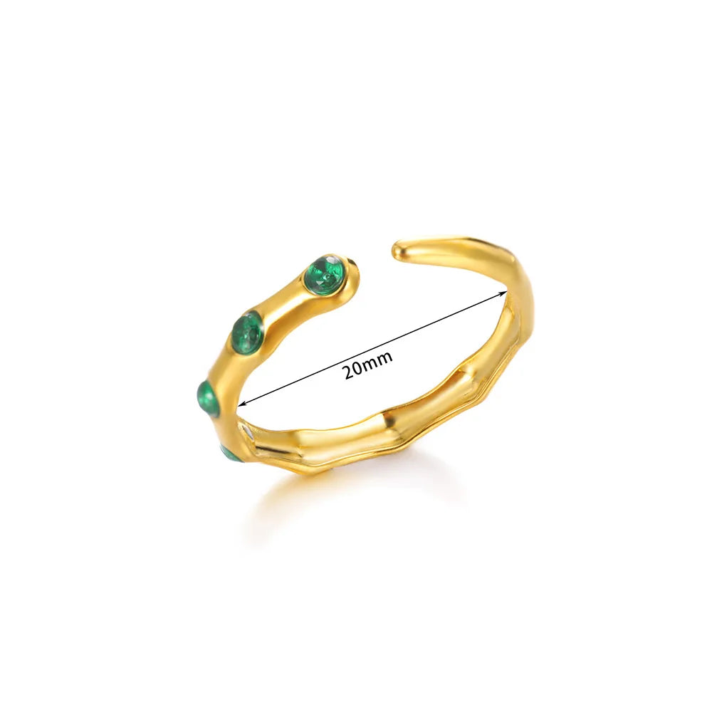 Grüner Zirkon Böser Blick Ringe für Frauen Edelstahl Goldfarben Geometrisch Offener Ring Neu Hochzeit Wasserdichter Modeschmuck Geschenk