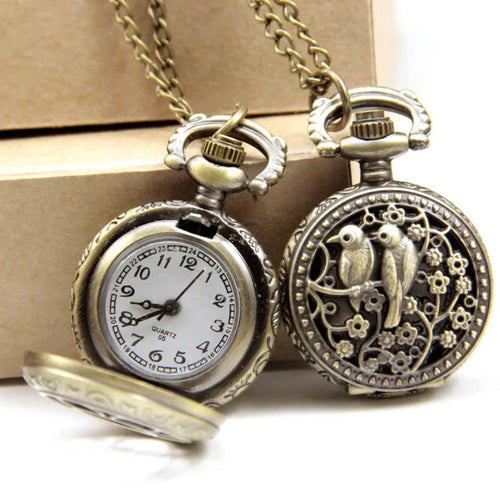 Vintage Taschenuhr Klein Steampunk Quarzuhr Mit Kette Hohl Herz Abdeckung Halskette Bronze Farbe Legierung Fob Uhr Männer Geschenk