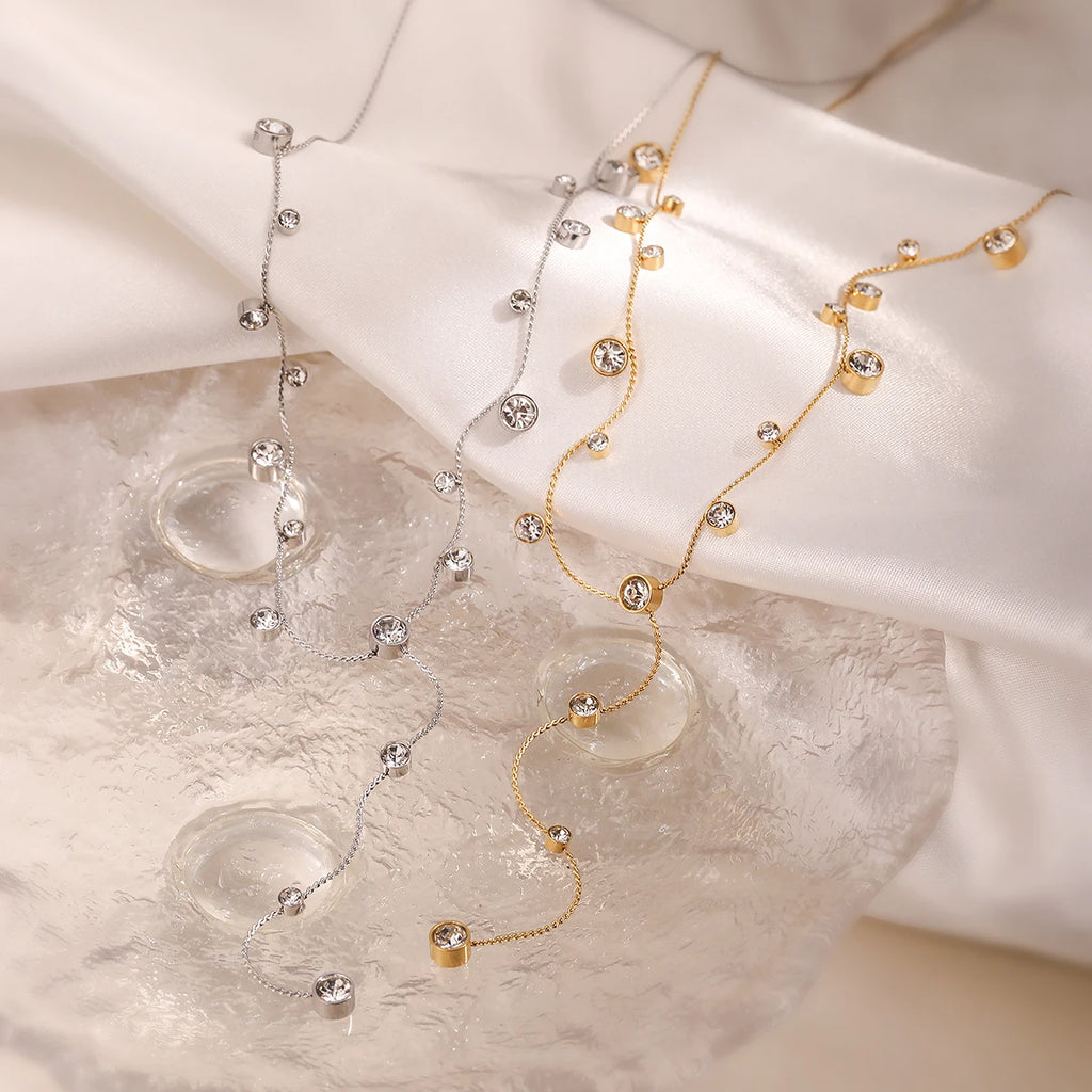 2025 New Arrival Shiny AAA CZ Zircon Silver/Gold Color Choker Necklaces For Elegant Women Stainless Steel Jewelry