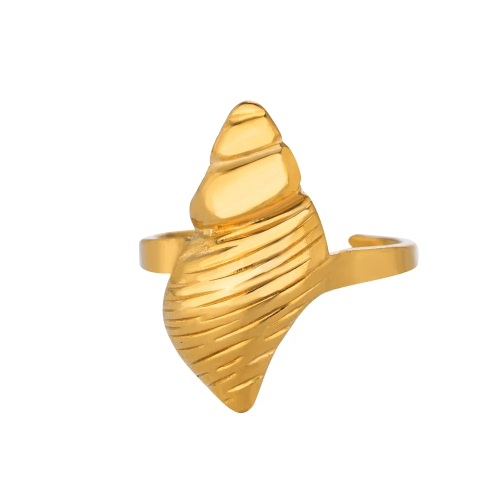 316L Edelstahl Seestern Muschel Ringe für Frauen Gold Farbe Offener Fingerring Femme Trendiger Sommerurlaub Ozean Schmuck Geschenk