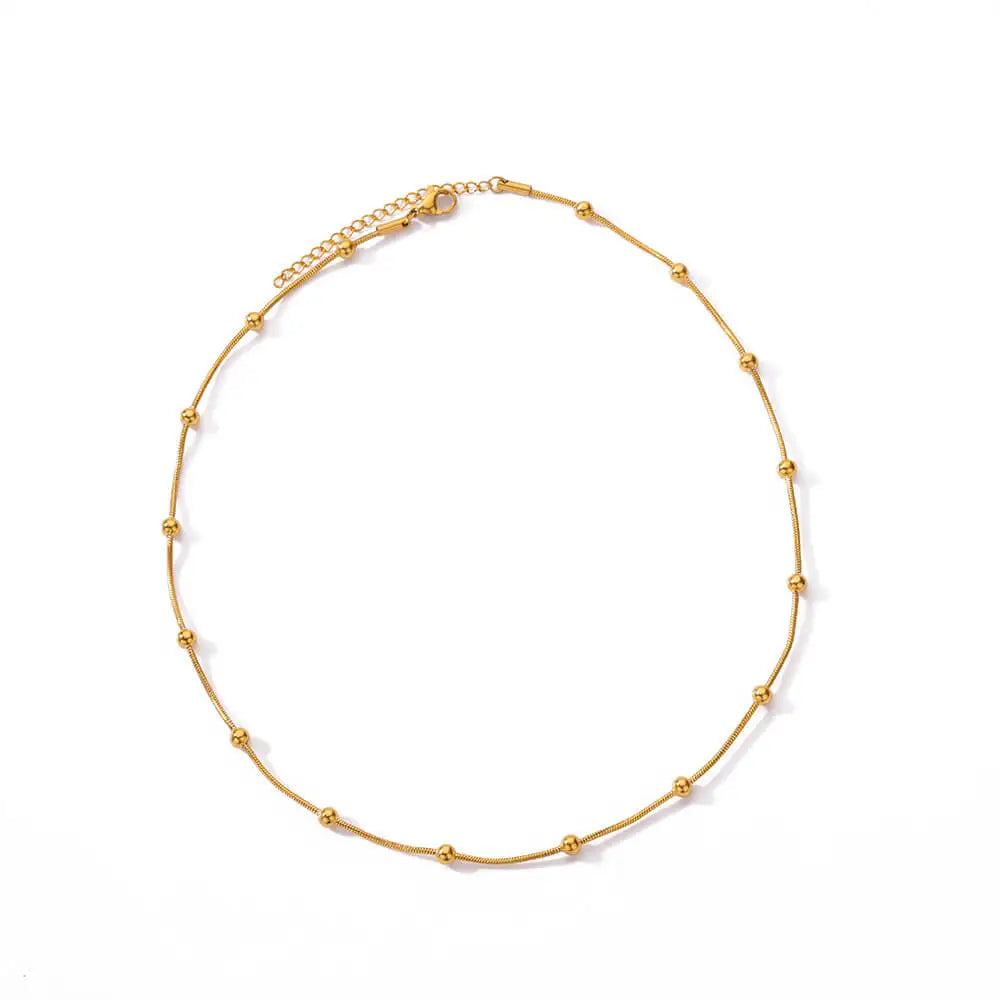Collares de cadena de serpiente redonda de acero inoxidable con cuentas para mujer, color dorado, collar geométrico, joyería de lujo para boda, fiesta, regalo para mejor amiga