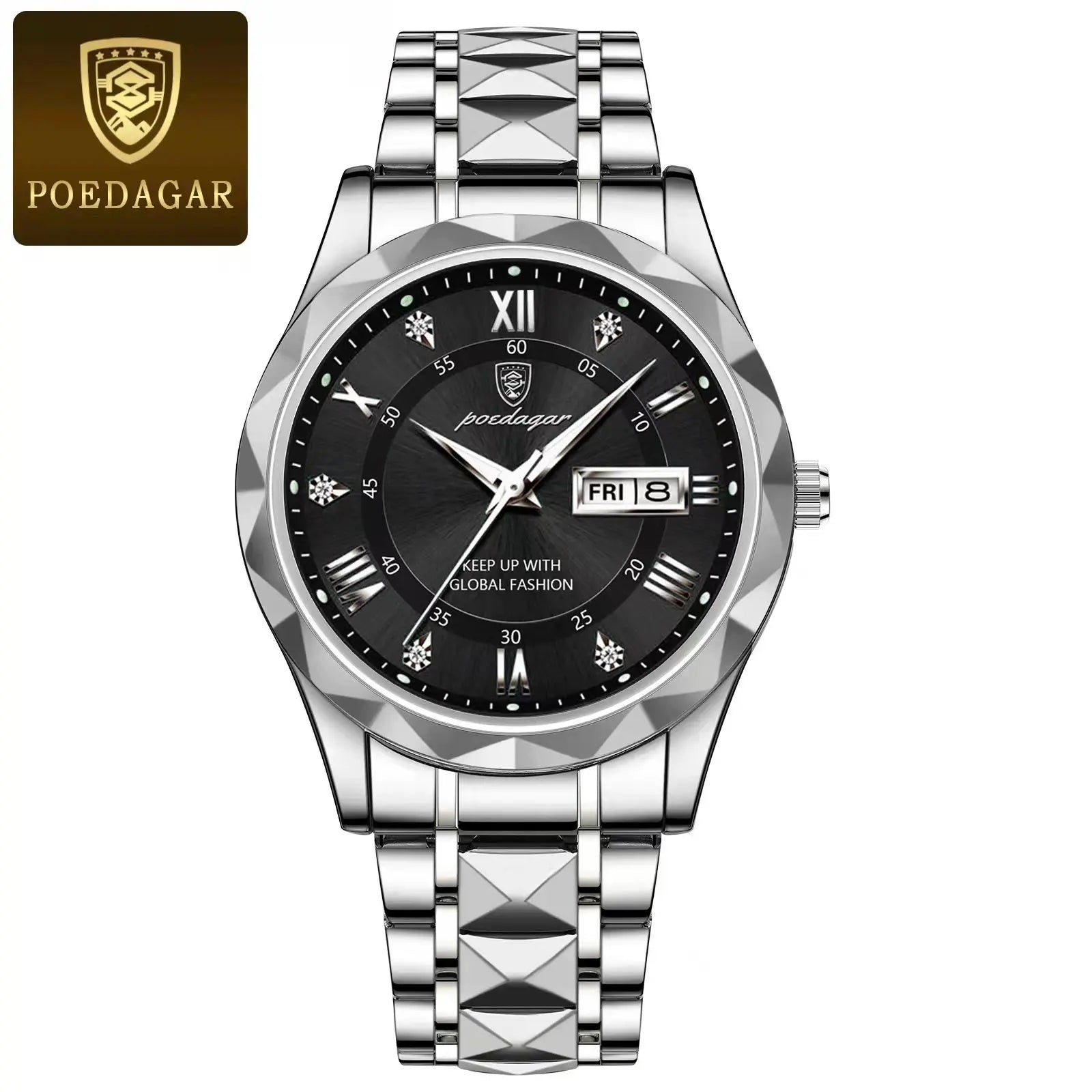 POEDAGAR Relojes de Lujo para Hombre, Impermeables de Acero Inoxidable, Luminosos, Reloj de Pulsera para Hombre, Fecha, Semana, Deportivo, Reloj de Cuarzo para Hombre, Reloj