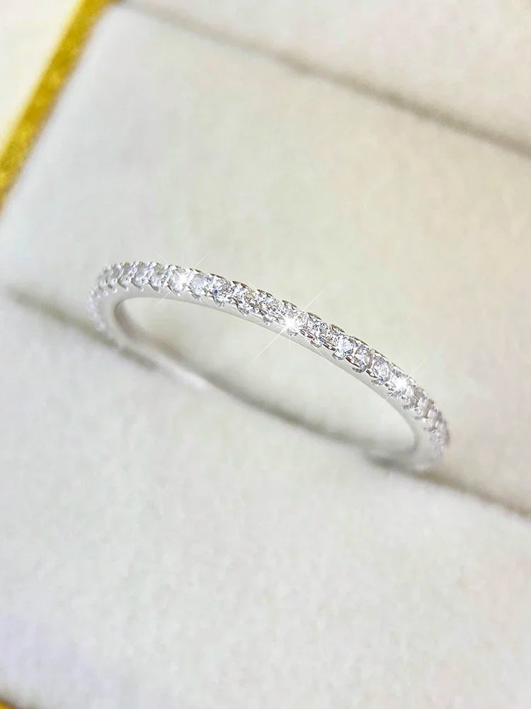 925 Sterling Silver Fashion Shiny 1.4mm Full Zircon Stackable Plain Ring For Women Daily Party Personalized Fine Jewelry