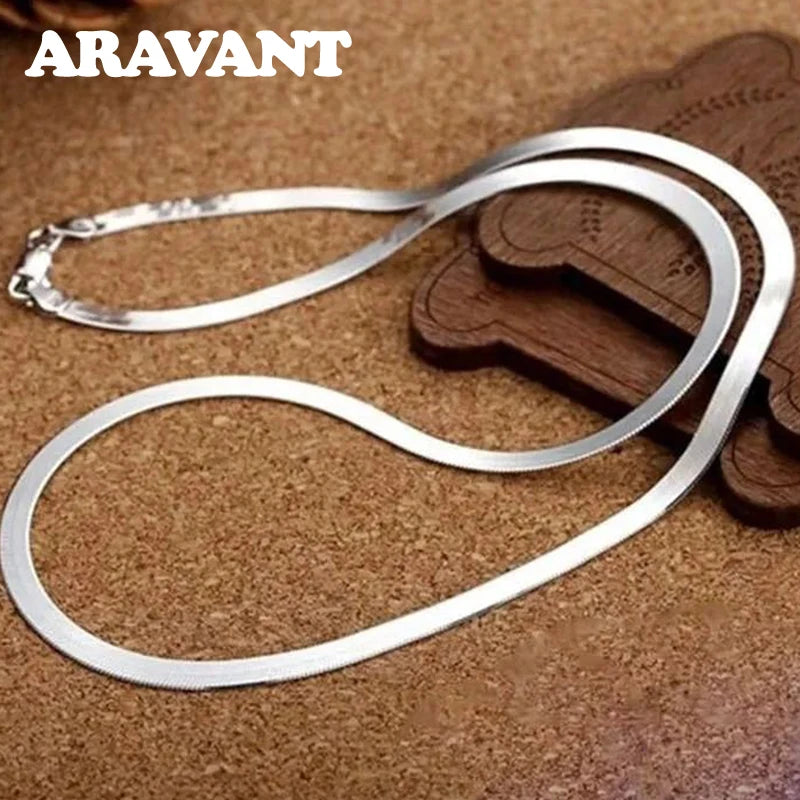 Aravant Collar de cadena de hueso de serpiente de plata 925 de 4 mm para mujer, joyería de moda para hombre