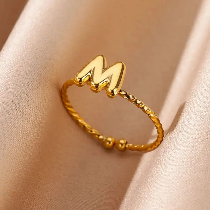 Süße klobige Initialenringe für Frauen, goldfarbener Edelstahl A-Z Buchstaben verstellbarer Ring, ästhetischer Hochzeitsschmuck, Geschenk