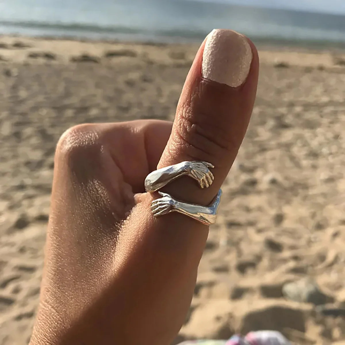 Anillos Góticos de Manos Entrelazadas para Mujeres Hombres, Anillo Ajustable de Manos Abiertas, Joyería Vintage para Fiestas, Bodas, Parejas, Anillos, Bague