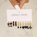 Einfaches 11-teiliges Set schwarze Herz-Blatt-Schmetterlings-Ohrringe für Damen, Mode, Temperament, Creolen, Urlaub, Hochzeit, Schmuckgeschenk