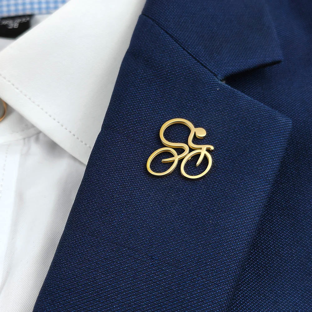 Fun bicycle men's lapel pin, 316L stainless steel gold-plated badge, black brooch for suit accessories, gift for father