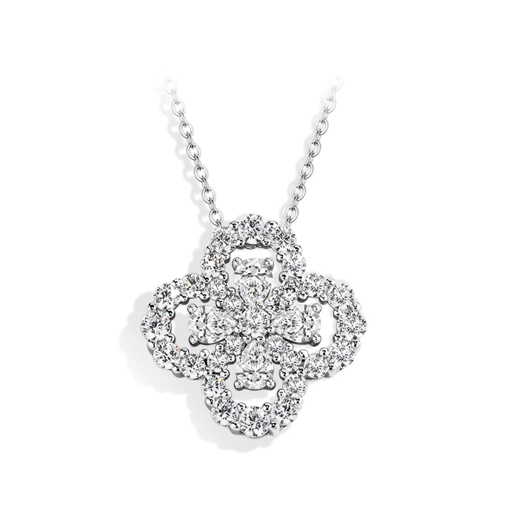 MINTYBOX S925 Silver Moissanite Diamond Loop Full Motif Pendant Clover Diamond White Gold Necklaces for Women Girls Jewelry Gift