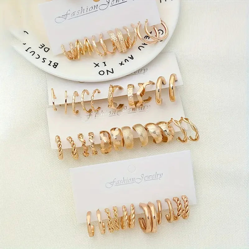 Juego de 24 pares de pendientes de aro pequeños de inspiración vintage para mujer, elegantes adornos geométricos de hierro para llevar a diario, regalos de joyería 2024