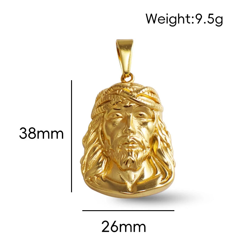 Colgante de Jesús de acero inoxidable chapado en oro de 18 quilates - Estilo clásico Hip Hop, regalo ideal para hombre para uso diario