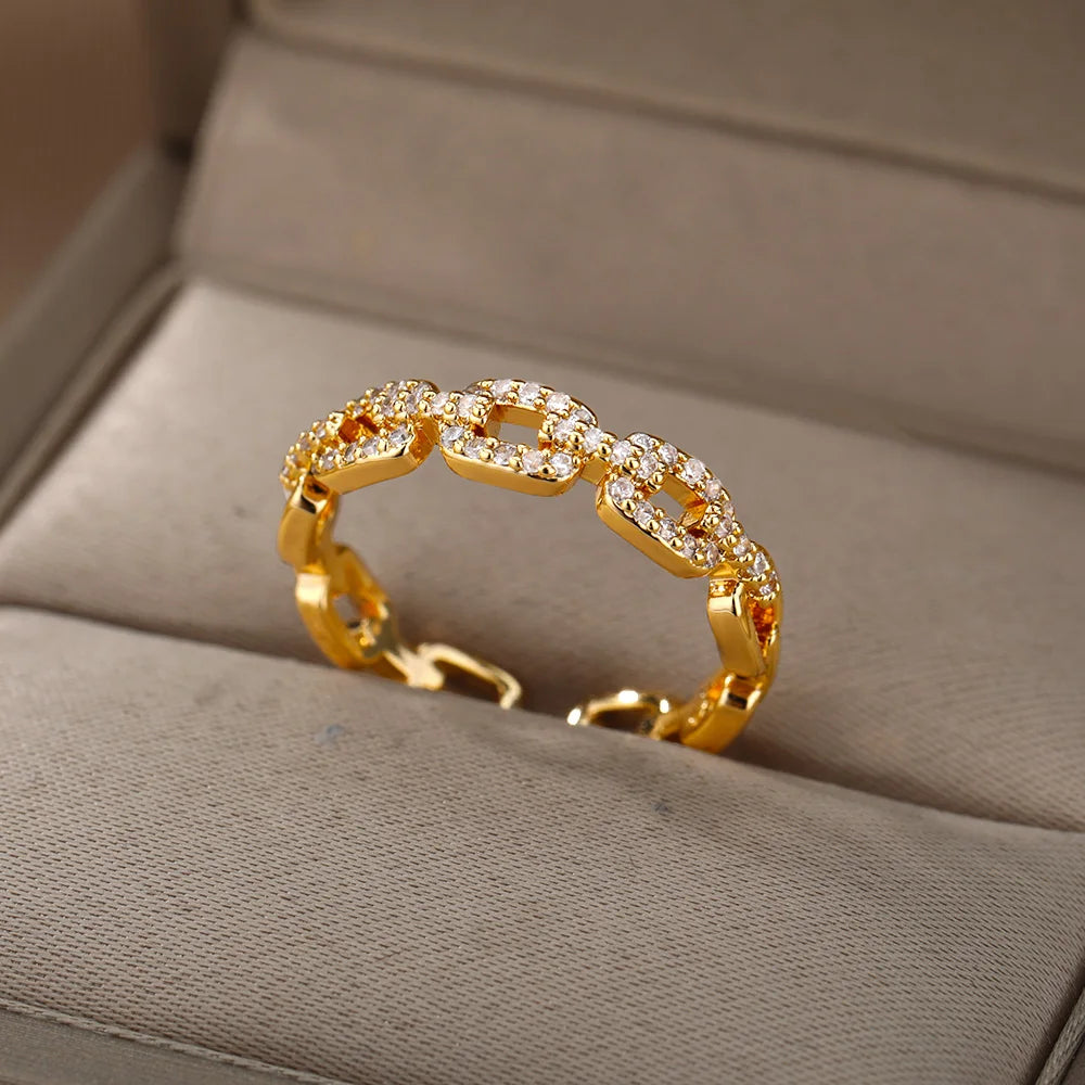 Bunte Zirkon runde Steinringe für Frauen Edelstahl Goldfarbe Fingerring Hochzeit Ästhetischer Schmuck Geschenk Bijoux Femme
