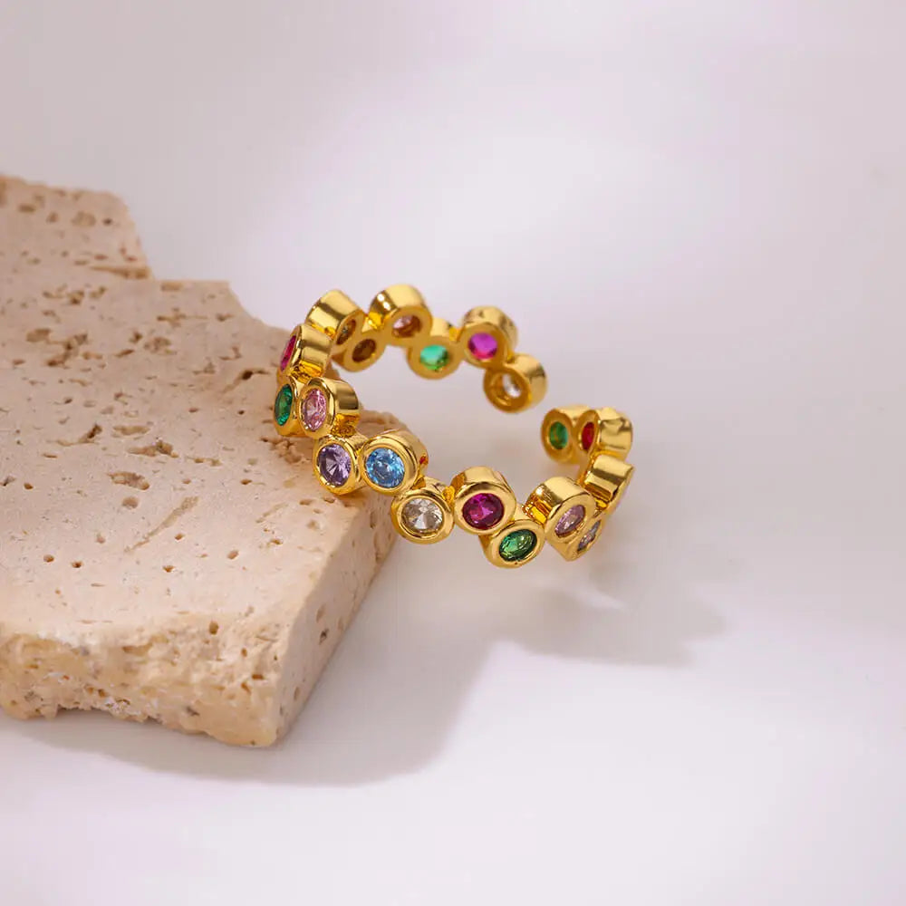 Anillos redondos pequeños y coloridos para mujer, de acero inoxidable, color dorado, ajustables, anillo de boda, joyería estética de lujo, regalo para pareja