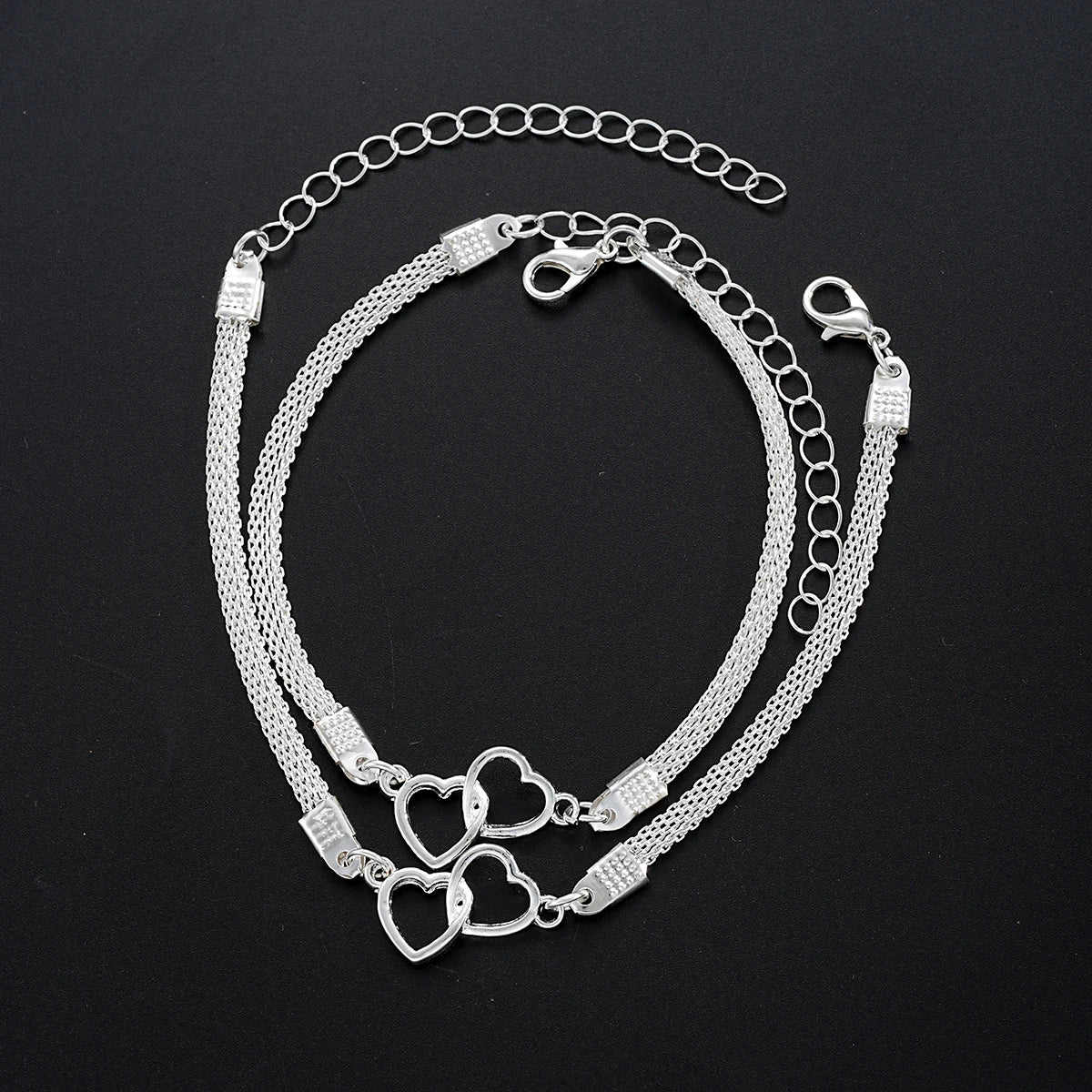 2 Stück Set Love Heart Paar Armbänder für Frauen Männer Silber Farbe Doppelschicht passendes Kettenarmband Liebhaber Schmuck Geschenk