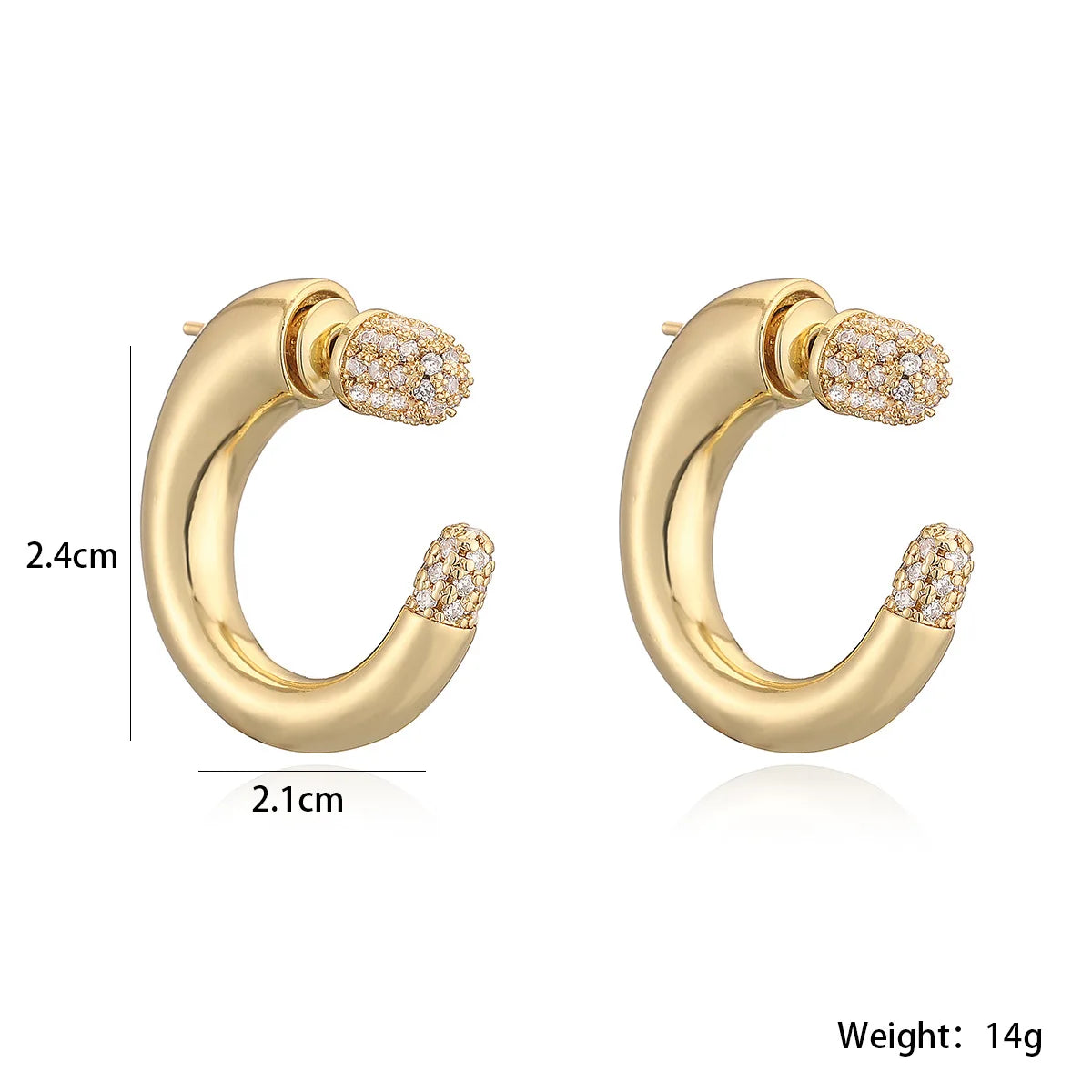 NEWBUY 2025 Neue Mode Goldfarbe Einzigartiges Design C-förmige Ohrstecker für elegante Frauen Glänzende AAA Zirkonia Inlay Hochzeitsschmuck
