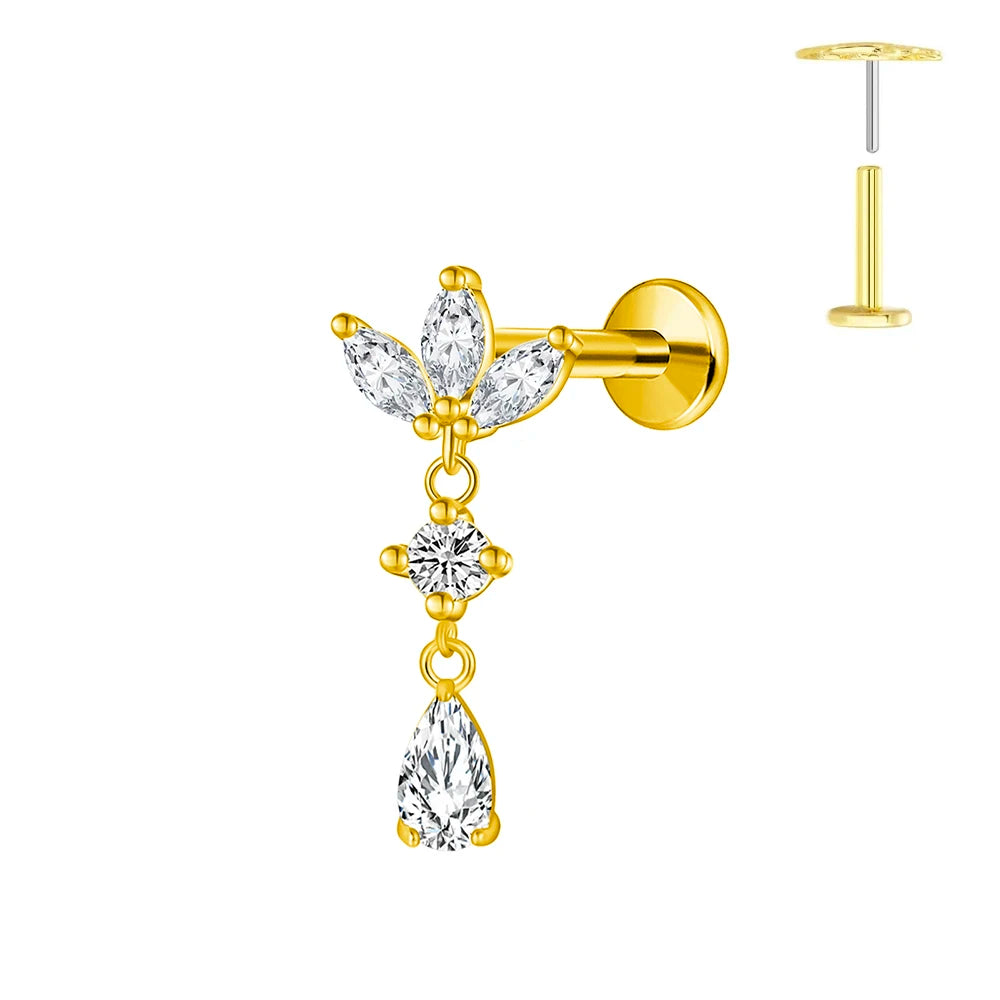 ASTM F136 G23 Titan Horse Eye Zirkon Krone Quaste Piercing Flacher Ohrring Knorpelkette Push-In Labret Stecker