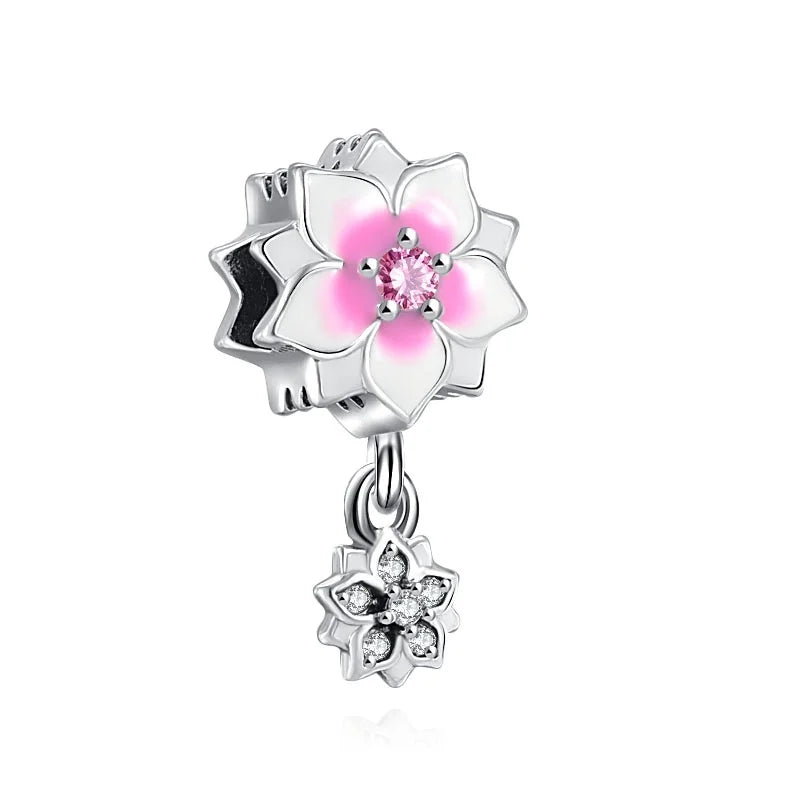 Heiß begehrtes 925er Silber Rosa Serie Blume Hundepfote herzförmiger Anhänger, passend für originale Armband DIY Accessoires, exquisiter Schmuck