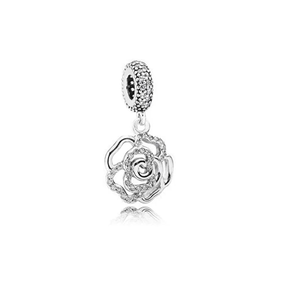 Heiß begehrtes 925er Silber Rosa Serie Blume Hundepfote herzförmiger Anhänger, passend für originale Armband DIY Accessoires, exquisiter Schmuck