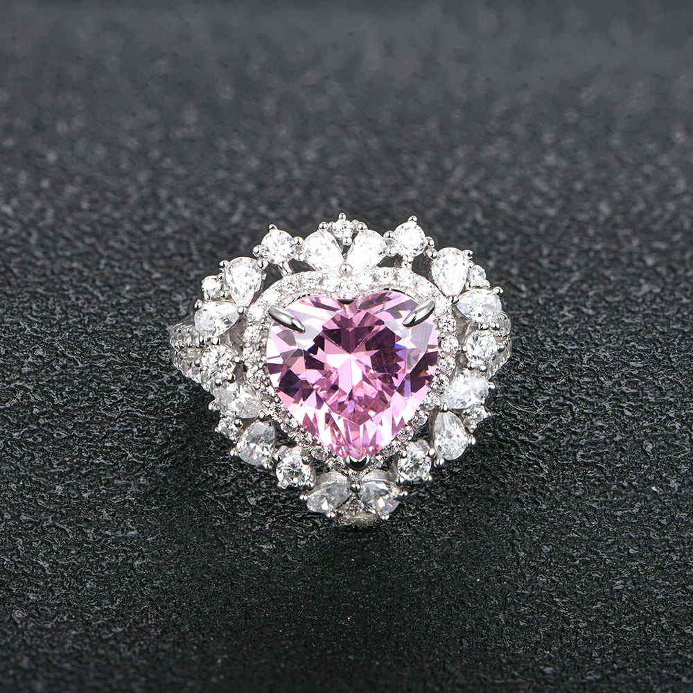 MINTYBOX 4.0CT Herz-Rubinringe für Damen S925 Sterlingsilber 10*10MM Edelstein Verlobungs-Hochzeitsringe Edler Schmuck Party