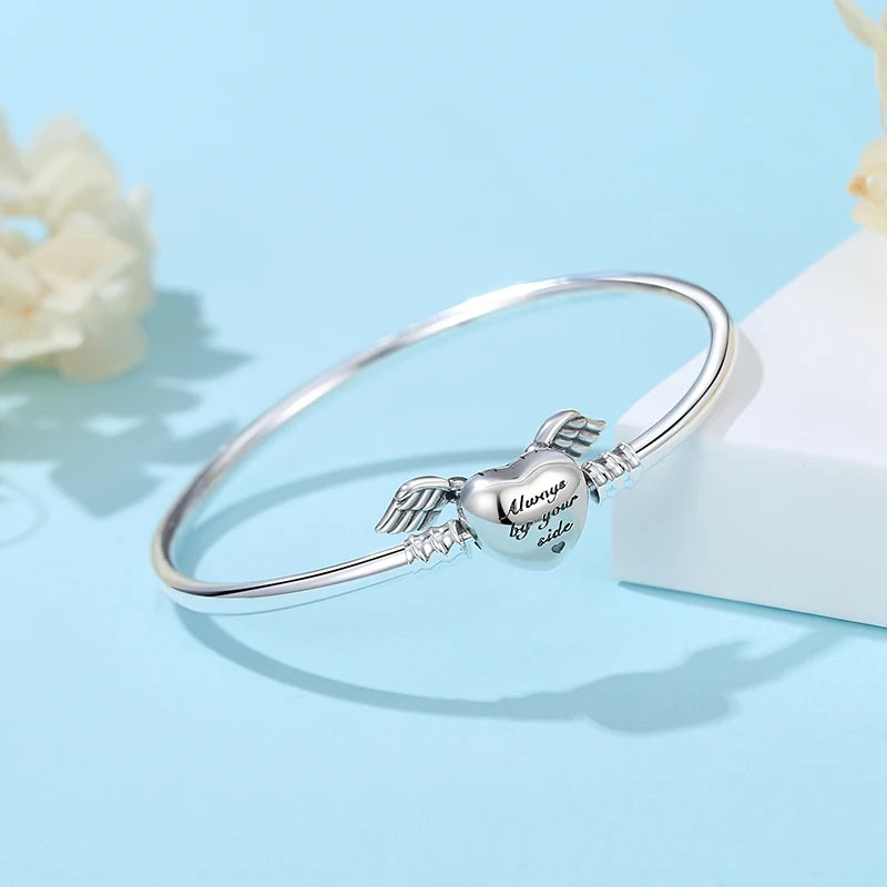 Armbänder Armreifen aus echtem 925er Sterlingsilber, Liebes-, Familien-, Freundschafts-Herz-Anhänger-Perlen-Armreif für Frauen, DIY-Luxus-Schmuckgeschenk