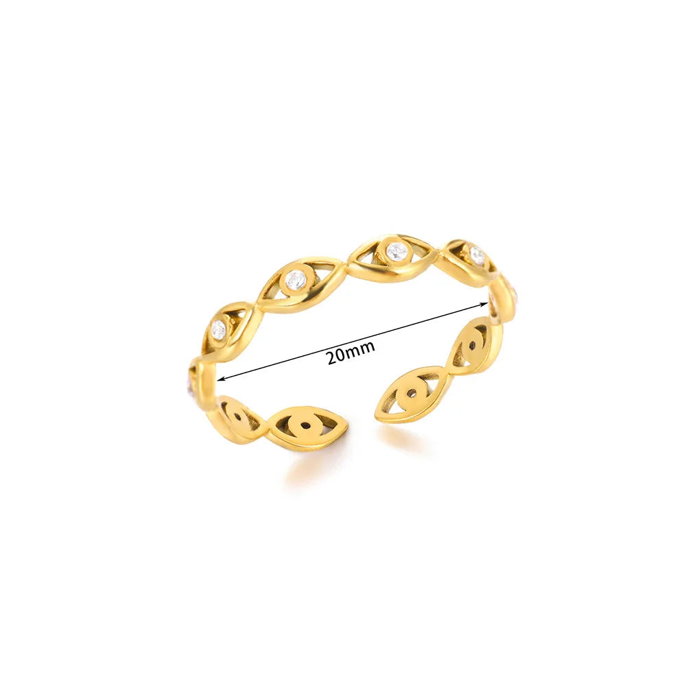 Grüner Zirkon Böser Blick Ringe für Frauen Edelstahl Goldfarben Geometrisch Offener Ring Neu Hochzeit Wasserdichter Modeschmuck Geschenk