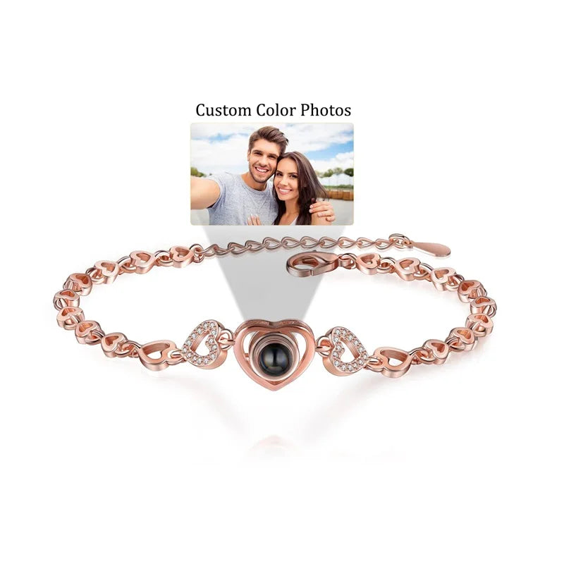 Personalisierte Foto-Armbänder mit Projektion – Armband mit Bild im Inneren, 100 Sprachen „Ich liebe dich“, Edelstahl-Armband