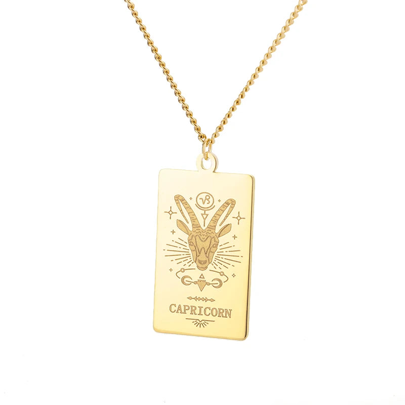 Stainless Steel Zodiac Sign Necklace For Women Vintage Constellation Libra Pendant Chain Collar Aesthetic 2024 New Trend Jewelry