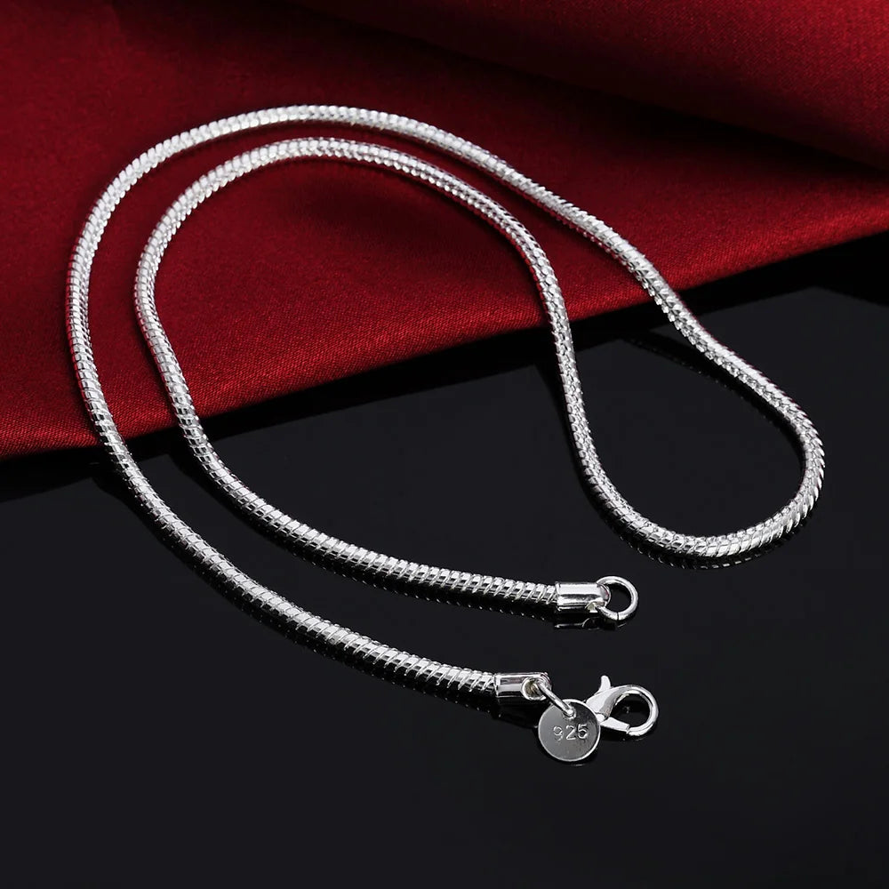 40-75cm 925 Plata de Ley 1MM/2MM/3MM Collar de Cadena de Serpiente Sólida Para Hombres Mujeres Joyería de Moda para colgante envío gratis