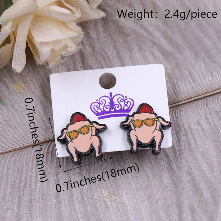 Custom Santa Hats Tree Mouse Head Turkey Glitter Acrylic Christmas Stud Earrings Stainless Steel Jewelry Wholesale