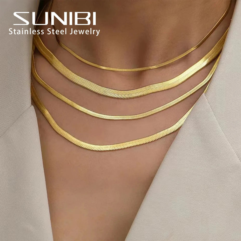 SUNIBI Collar de cadena de serpiente de acero inoxidable para mujer, regalos, gargantilla, espiga, collares de color dorado, joyería femenina al por mayor
