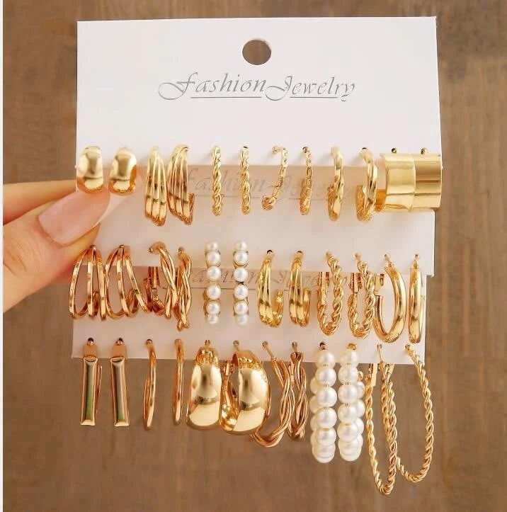 Juego de 24 pares de pendientes de aro pequeños de inspiración vintage para mujer, elegantes adornos geométricos de hierro para llevar a diario, regalos de joyería 2024