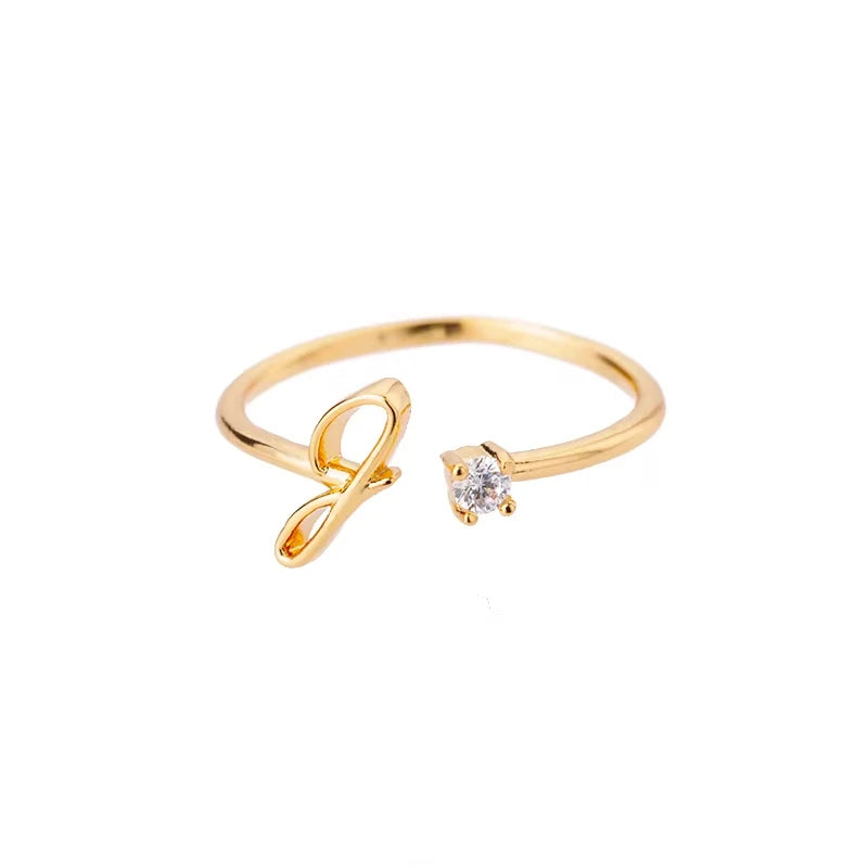 A-Z Anfangsbuchstabe Offene Ringe für Damen Edelstahl Goldfarbe Zirkon Verstellbarer Ring Trendiger Paar-Hochzeitsschmuck Geschenk