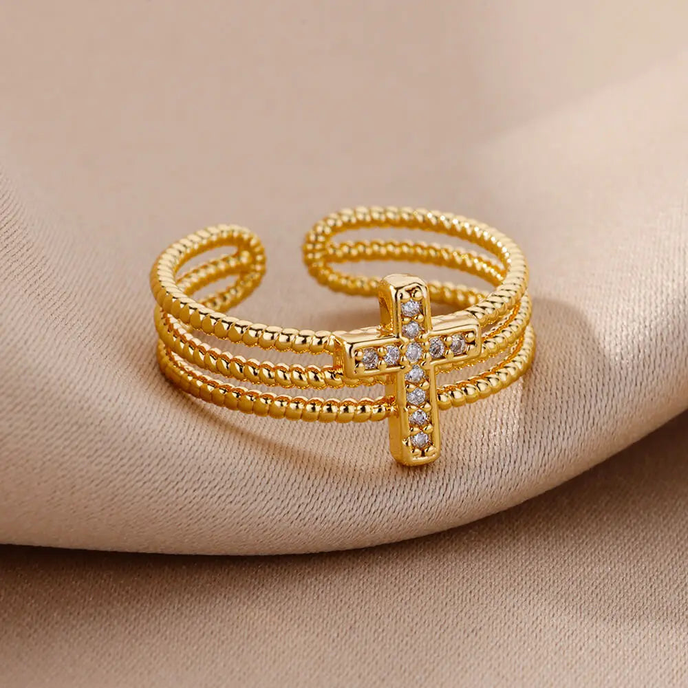 Neu in Zirkon Kreuzringe für Damen Verstellbarer Edelstahl Kreuzring Femme Design Luxus Hochzeit Schmuck Geschenk 2023 Anillos
